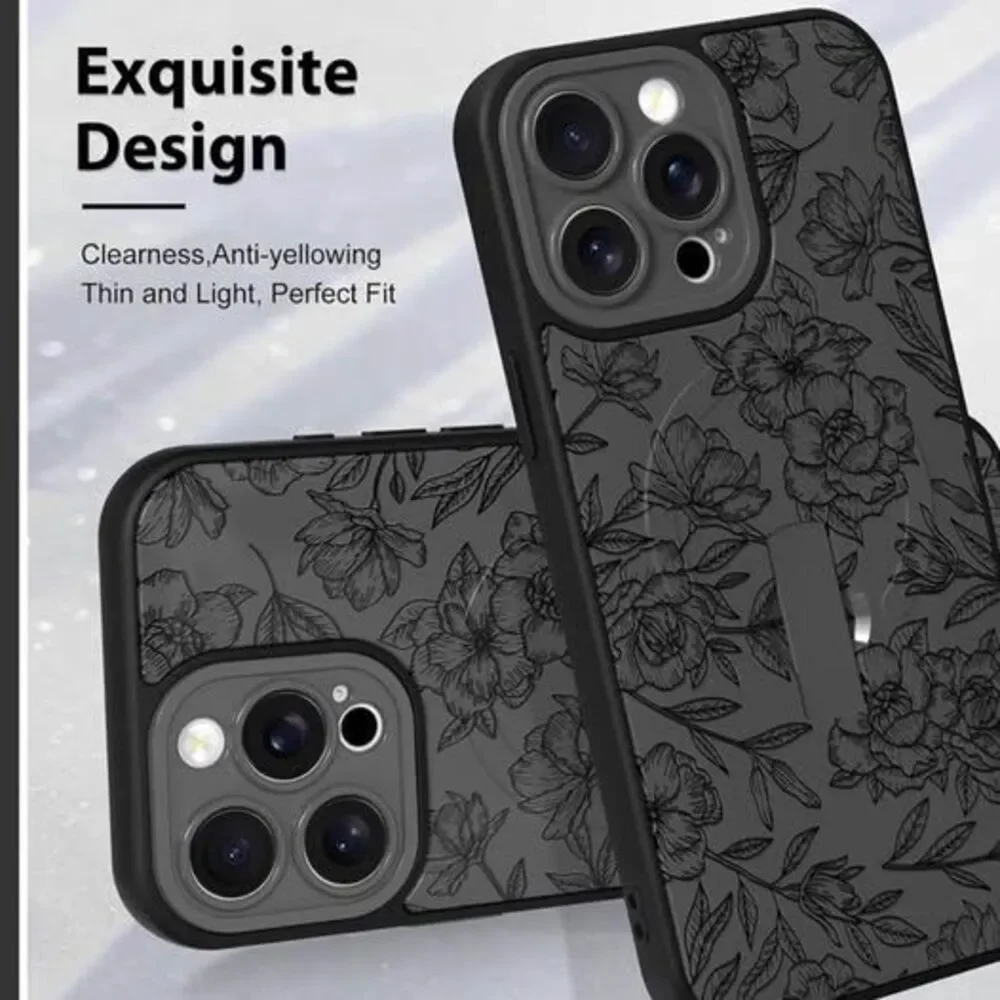 Floral MagSafe iPhone Pro Case with Kickstand MZELQ for iPhone 15 Pro Case Silic